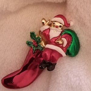 Christmas in July! Santa and Stocking Brooch
